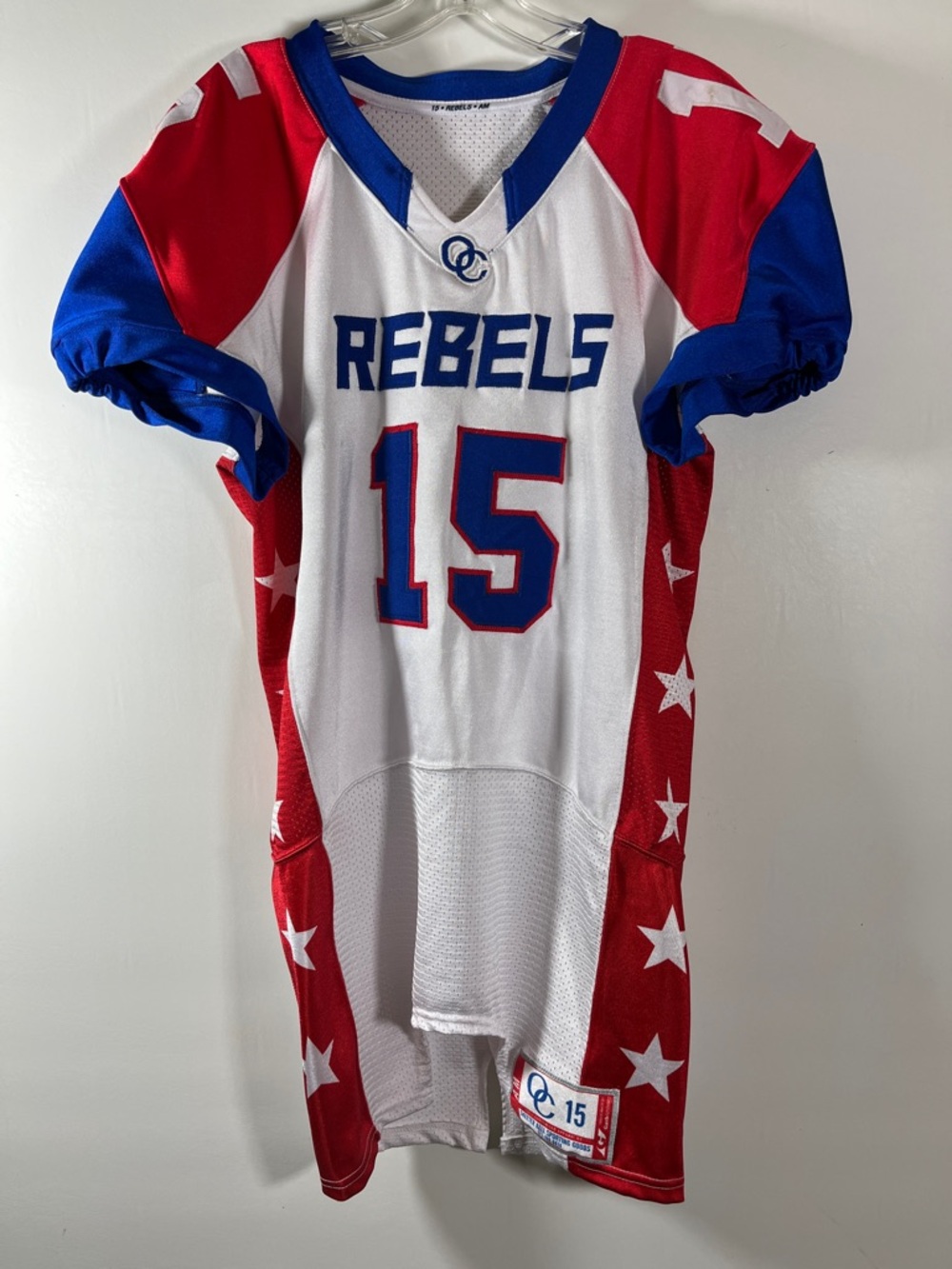 Rebels Jersey Boys Red White & Blue Elastic Top of Sleeves V Neck